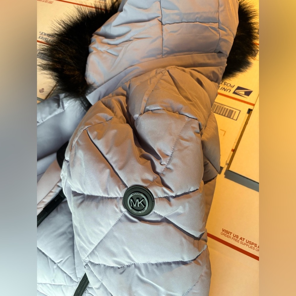 Michael Kors 💅❄️✨ Sweet Lilac Winter Belted MK Fur Puffer Coat Jacket NWT $280 - Picture 5 of 12